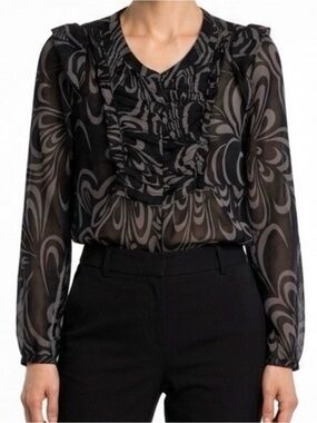 ELLE Sheer Abstract Floral Top Size Small